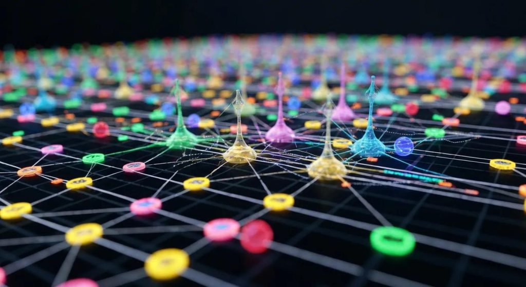 Cutting-edge AI in SEO, visualising digital analytics and neural network integration