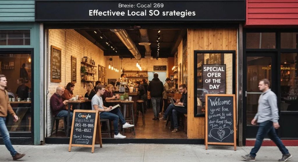 Local business thriving with customers, illustrating effective local SEO strategies