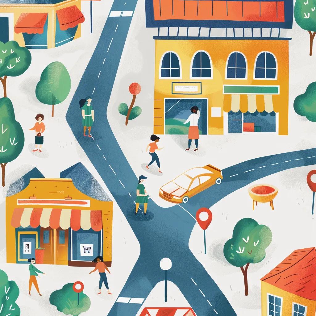 Local SEO benefits for small businesses illustrated with a map and storefront