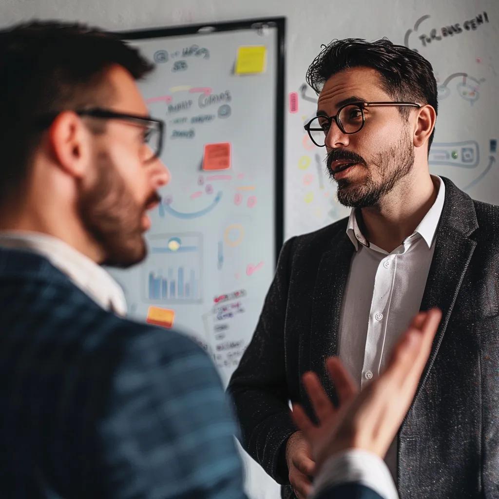 Business consultant discussing SEO cost factors with a small business owner
