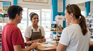 Ballina small business owner interacting with customers, highlighting the importance of local SEO