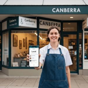 Canberra small business owner showcasing local SEO success with smartphone