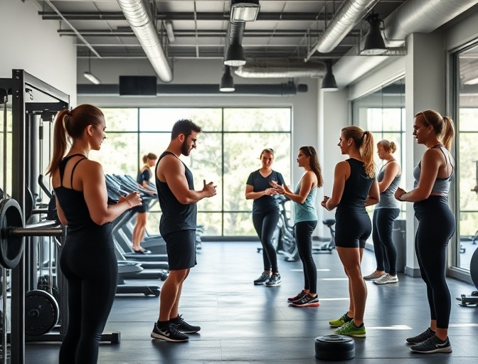 Group of fitness enthusiasts engaged in a training session at a modern gym, showcasing a collaborative health and fitness environment, relevant to SEO success stories for the Brisbane Fitness Studio.